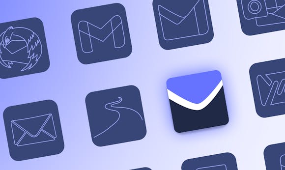 大约 8 个应用程序（如来自电子邮件提供商（如 Thunderbird、Gmail、Proton、Outlook、Apple Mail、Tutanota、Mailfence 和 StartMail）的不同插图徽标的方块的博客文章图像。StartMail 徽标脱颖而出